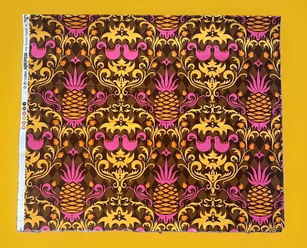 Michael Miller Birdie Damask Andalucia by Patty Young Gold Orange Brown 36